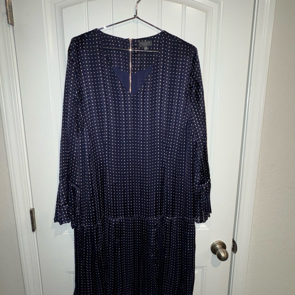 Elegant Navy Blue Polka Dot Dress